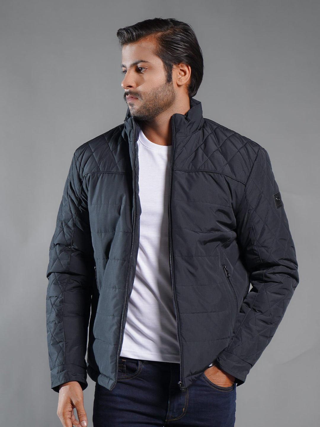 Navy Blue Imported Full Sleeves Puffer Jacket (PJ-014)