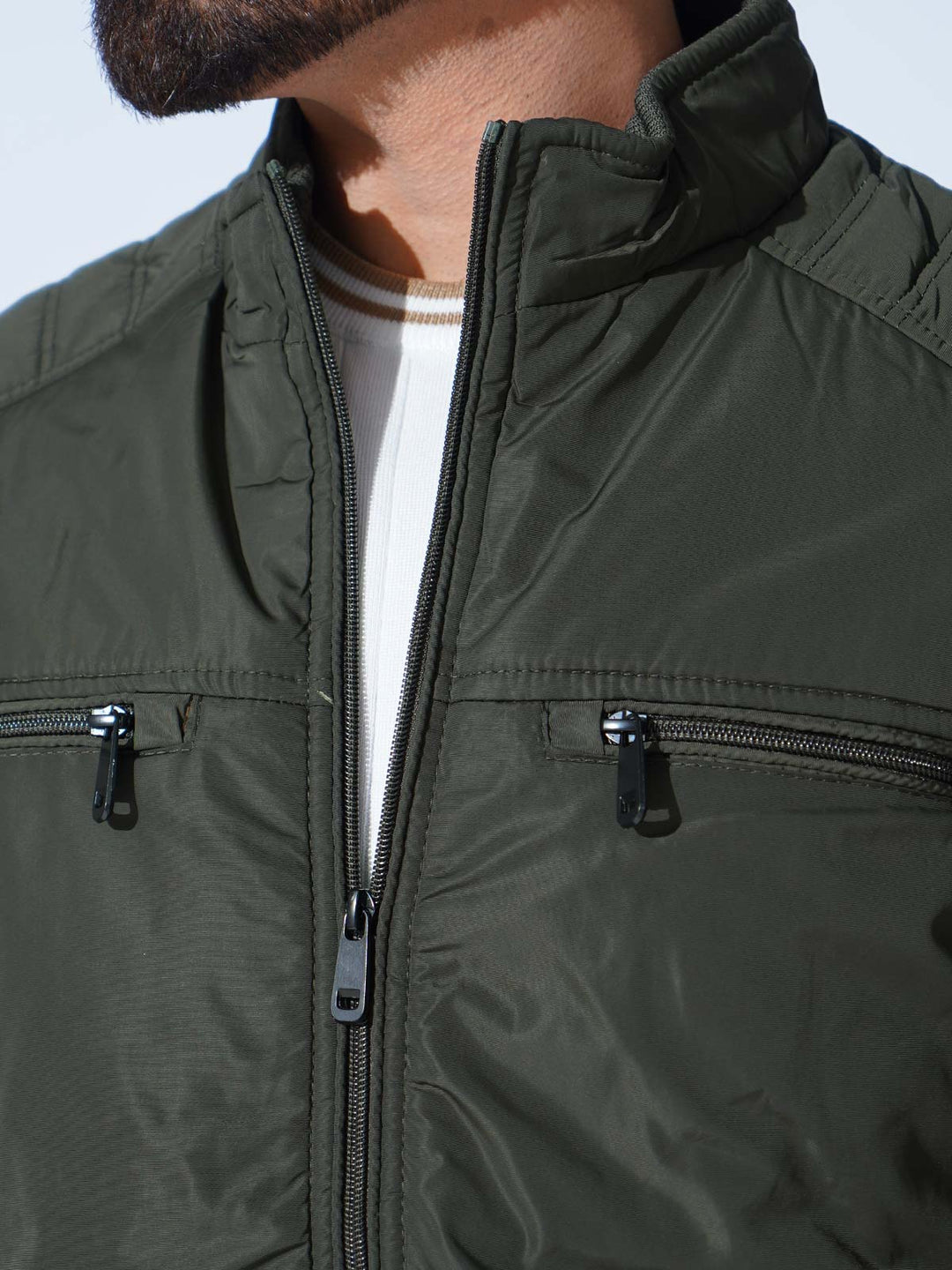 Olive Green Imported Full Sleeves Puffer Jacket (PJ-049)