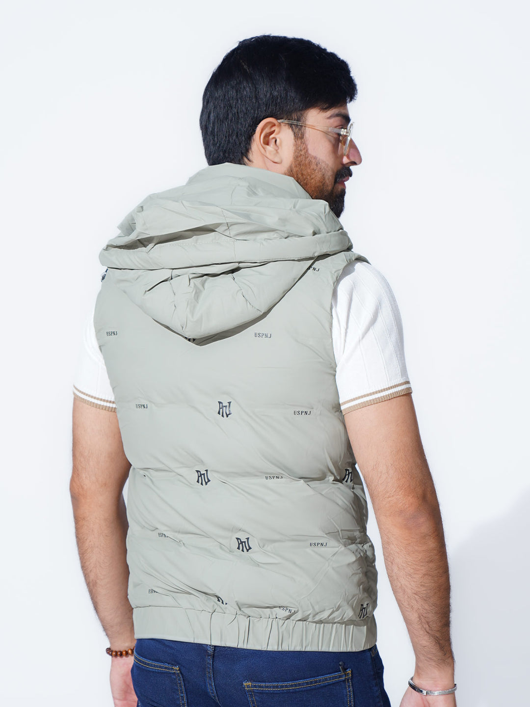 Light Grey Imported Sleeveless Hooded Puffer (PJ-053)