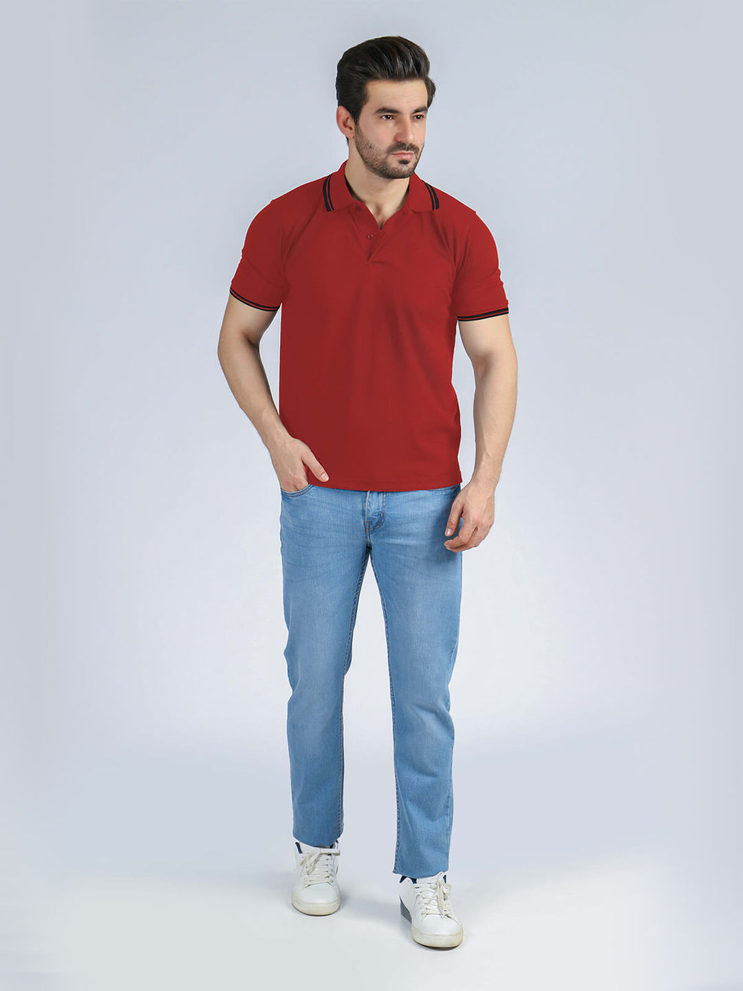 Rust Plain Contrast Tipping Half Sleeves Polo T-Shirt (POLO-532)