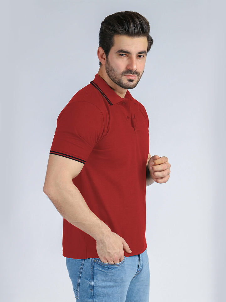 Rust Plain Contrast Tipping Half Sleeves Polo T-Shirt (POLO-532)