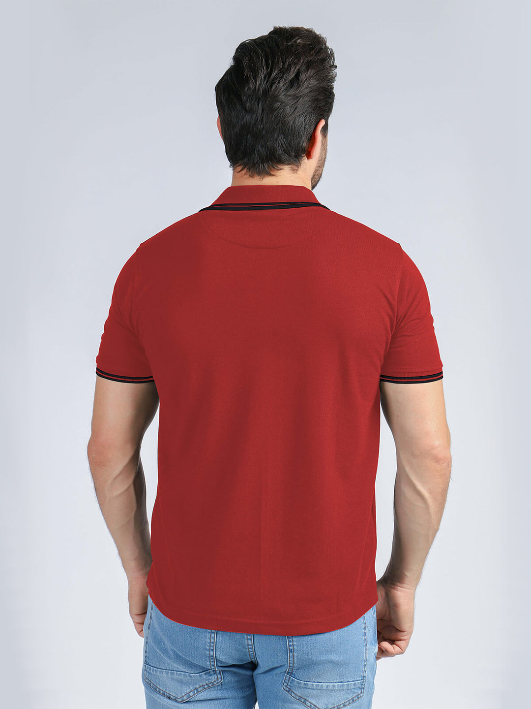 Rust Plain Contrast Tipping Half Sleeves Polo T-Shirt (POLO-532)