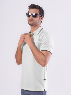 White Contrast Tipping Half Sleeves Cotton Jersey Polo T-Shirt (POLO-537)