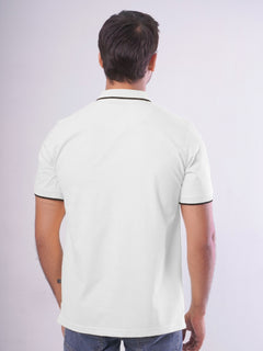 White Contrast Tipping Half Sleeves Cotton Jersey Polo T-Shirt (POLO-537)