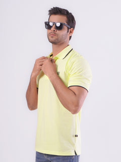 Yellow Contrast Tipping Half Sleeves Cotton Jersey Polo T-Shirt (POLO-541)