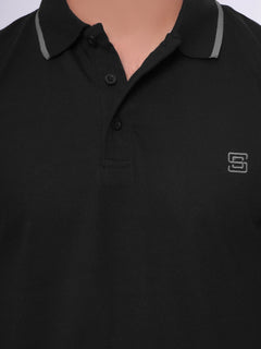 Black Contrast Tipping Half Sleeves Cotton Jersey Polo T-Shirt (POLO-545)