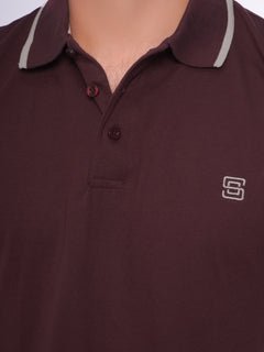 Maroon Contrast Tipping Half Sleeves Cotton Jersey Polo T-Shirt (POLO-547)