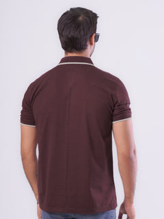 Maroon Contrast Tipping Half Sleeves Cotton Jersey Polo T-Shirt (POLO-547)
