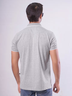 Light Grey Self Contrast Tipping Half Sleeves Cotton Jersey Polo T-Shirt (POLO-548)