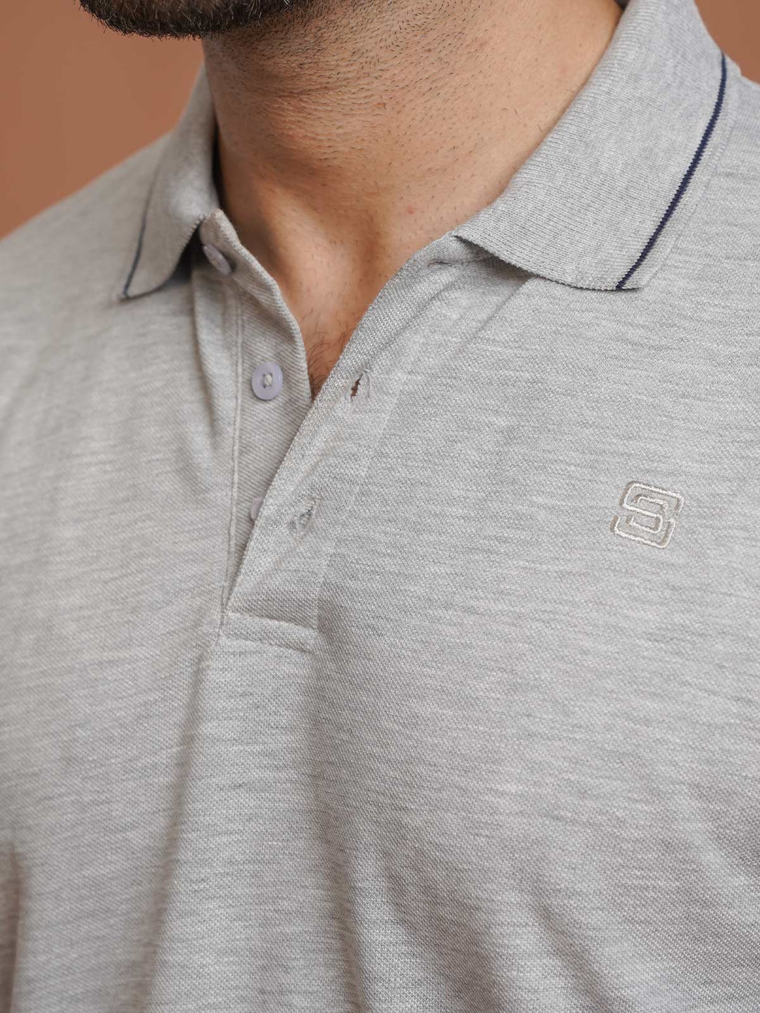 Heather Grey Plain Contrast Tipping Half Sleeves Polo T-Shirt (POLO-1002)