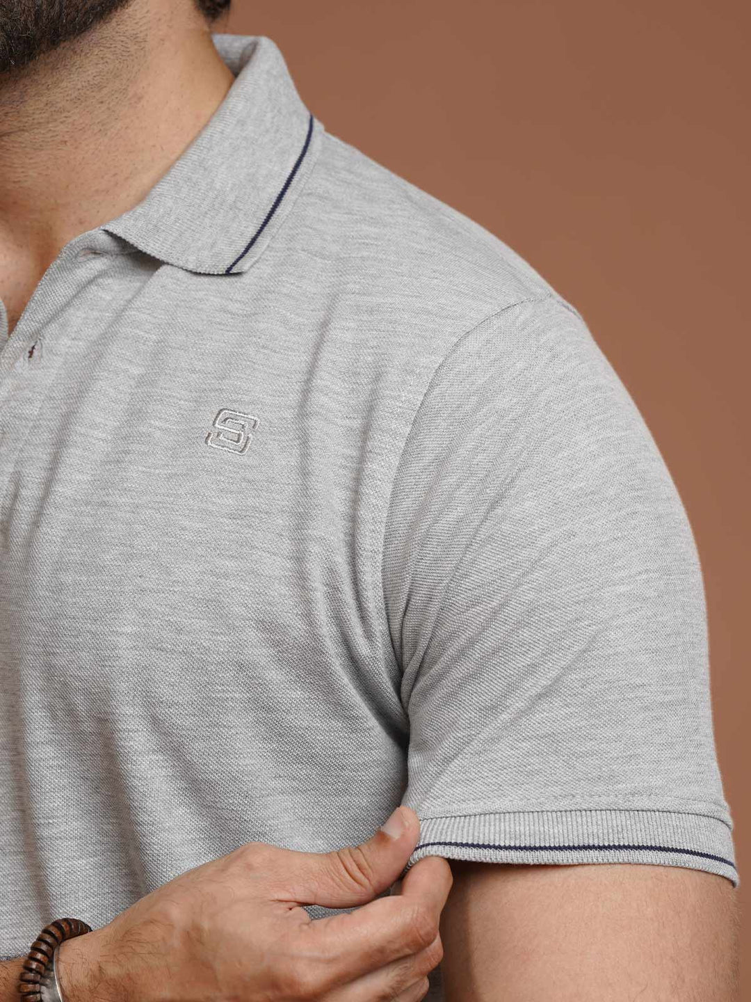 Heather Grey Plain Contrast Tipping Half Sleeves Polo T-Shirt (POLO-1002)