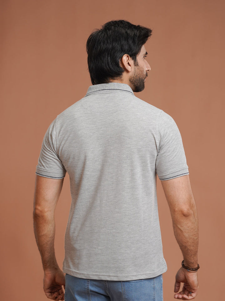 Heather Grey Plain Contrast Tipping Half Sleeves Polo T-Shirt (POLO-1002)