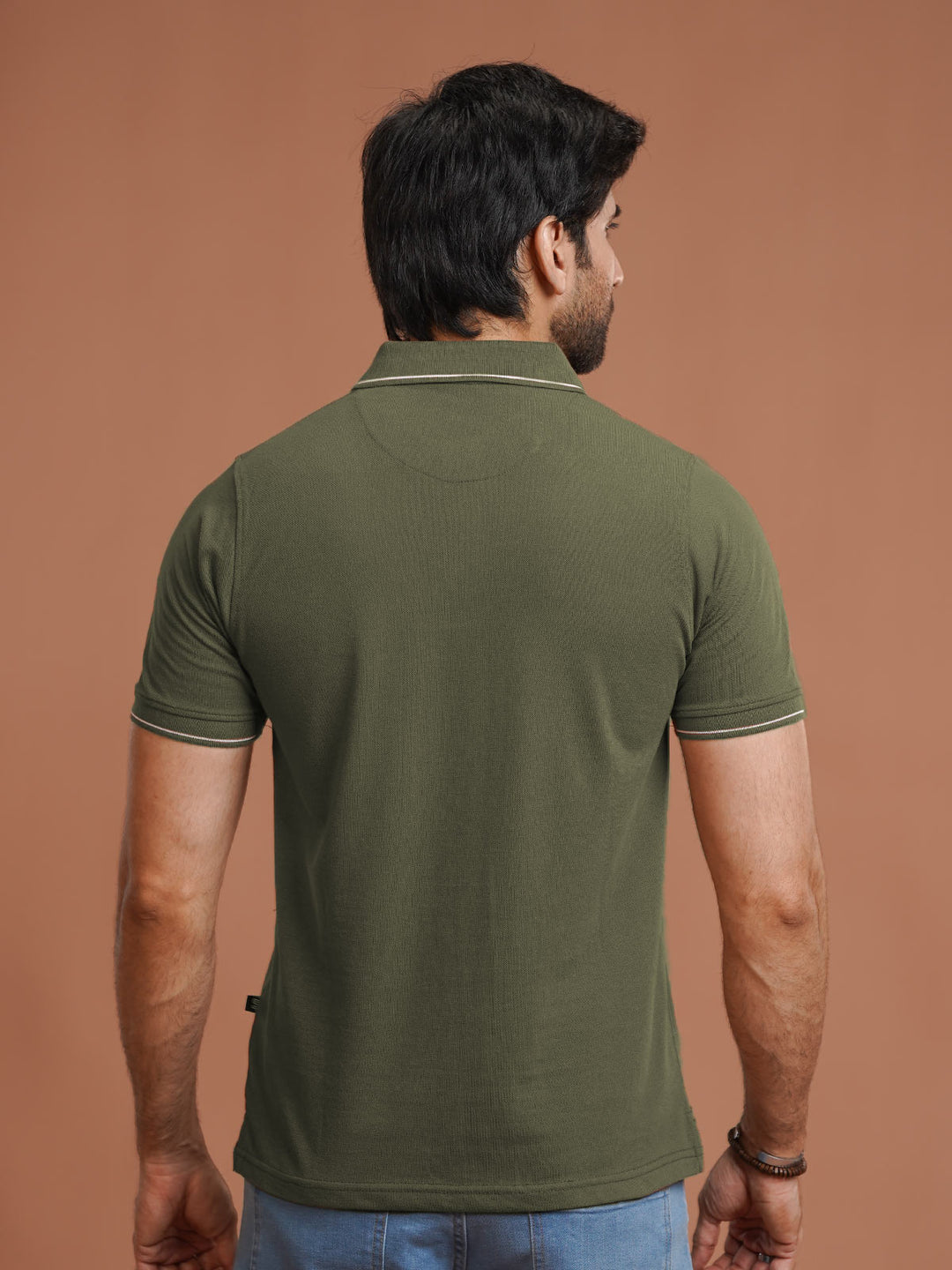 Olive Plain Contrast Tipping Half Sleeves Polo T-Shirt (POLO-1005)