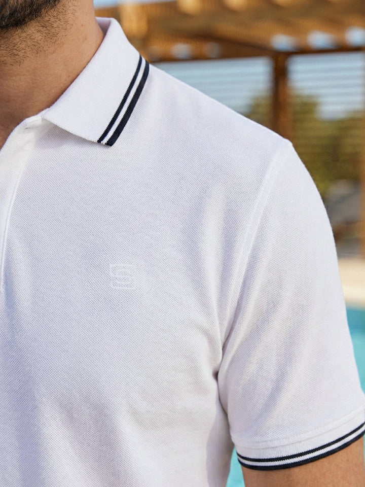 White Contrast Tipping Polo T-Shirt (POLO-1138)
