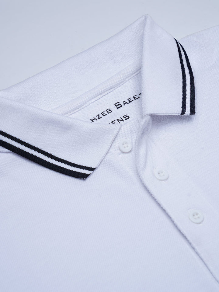 White Contrast Tipping Polo T-Shirt (POLO-1138)