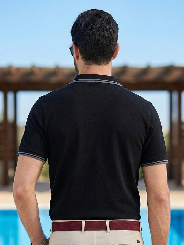 Black Contrast Tipping Polo T-Shirt (POLO-1139)
