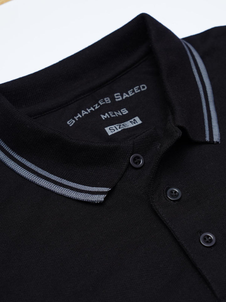 Black Contrast Tipping Polo T-Shirt (POLO-1139)