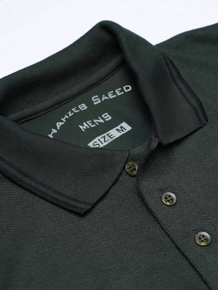Dark Green Contrast Tipping Polo T-Shirt (POLO-1140)