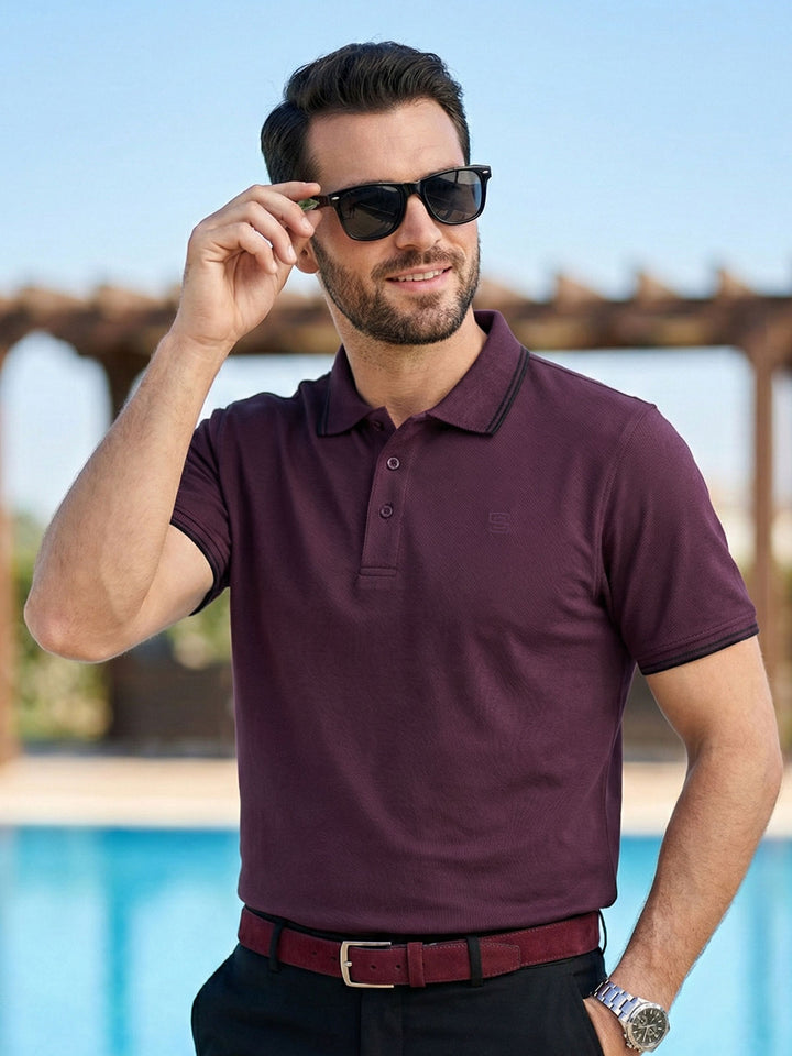 Maroon Contrast Tipping Polo T-Shirt (POLO-1141)