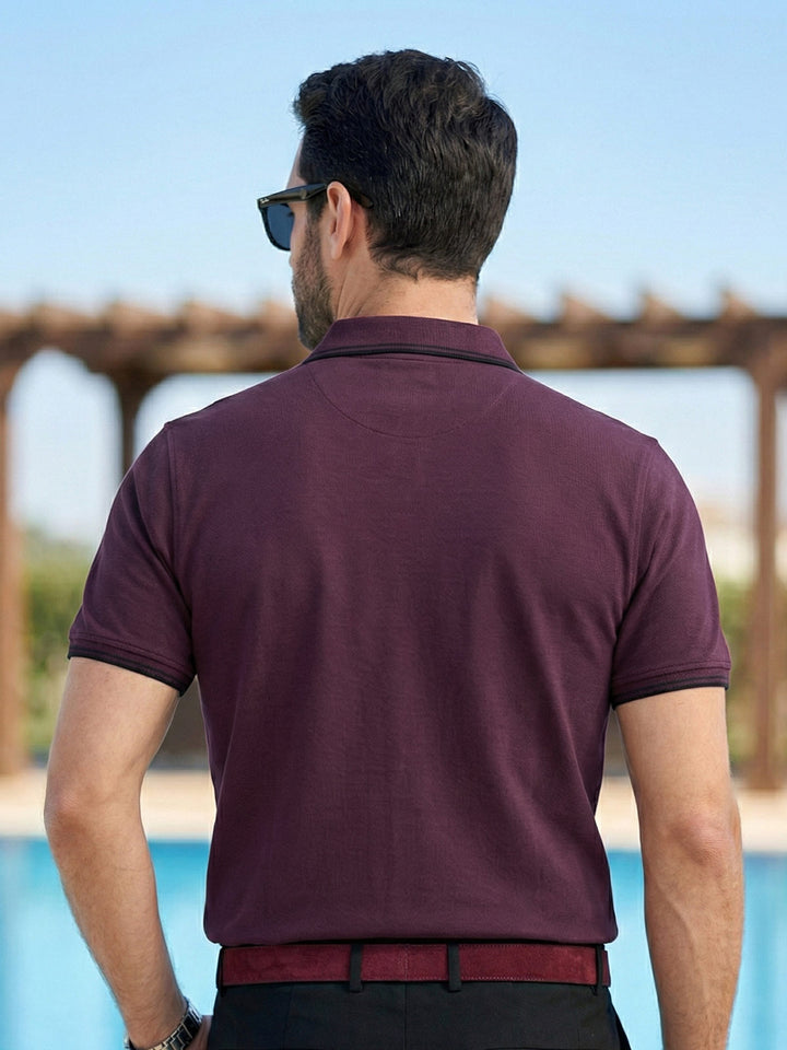 Maroon Contrast Tipping Polo T-Shirt (POLO-1141)