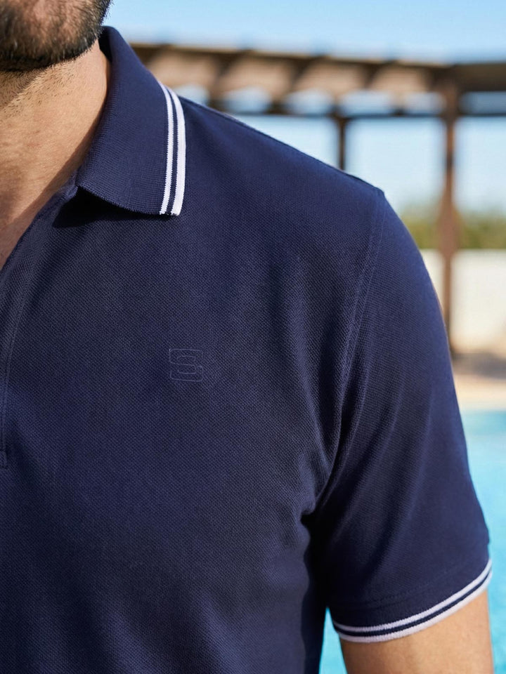 Navy Blue Contrast Tipping Polo T-Shirt (POLO-1142)