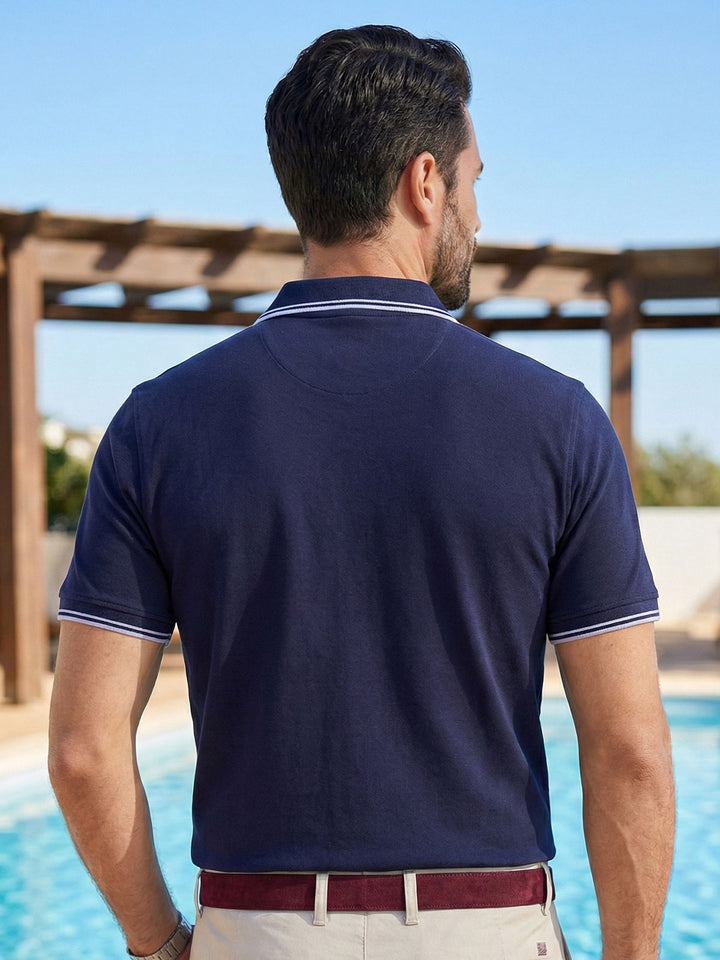 Navy Blue Contrast Tipping Polo T-Shirt (POLO-1142)