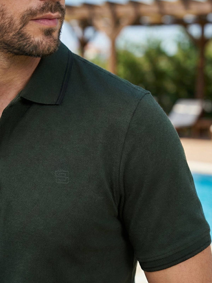 Dark Green Contrast Tipping Polo T-Shirt (POLO-1148)
