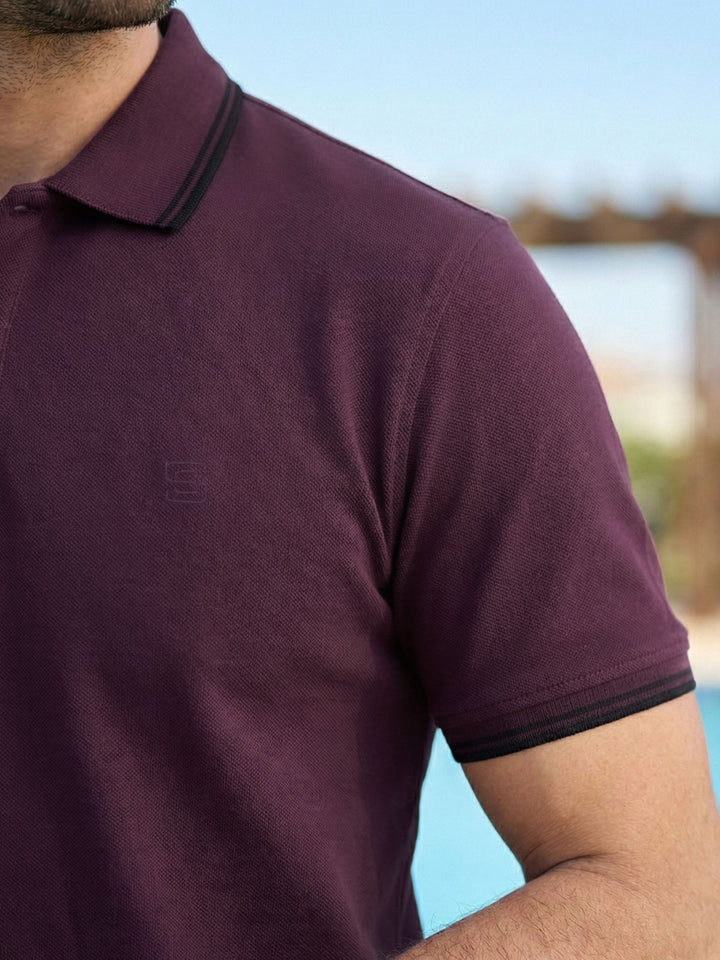 Maroon Contrast Tipping Polo T-Shirt (POLO-1149)