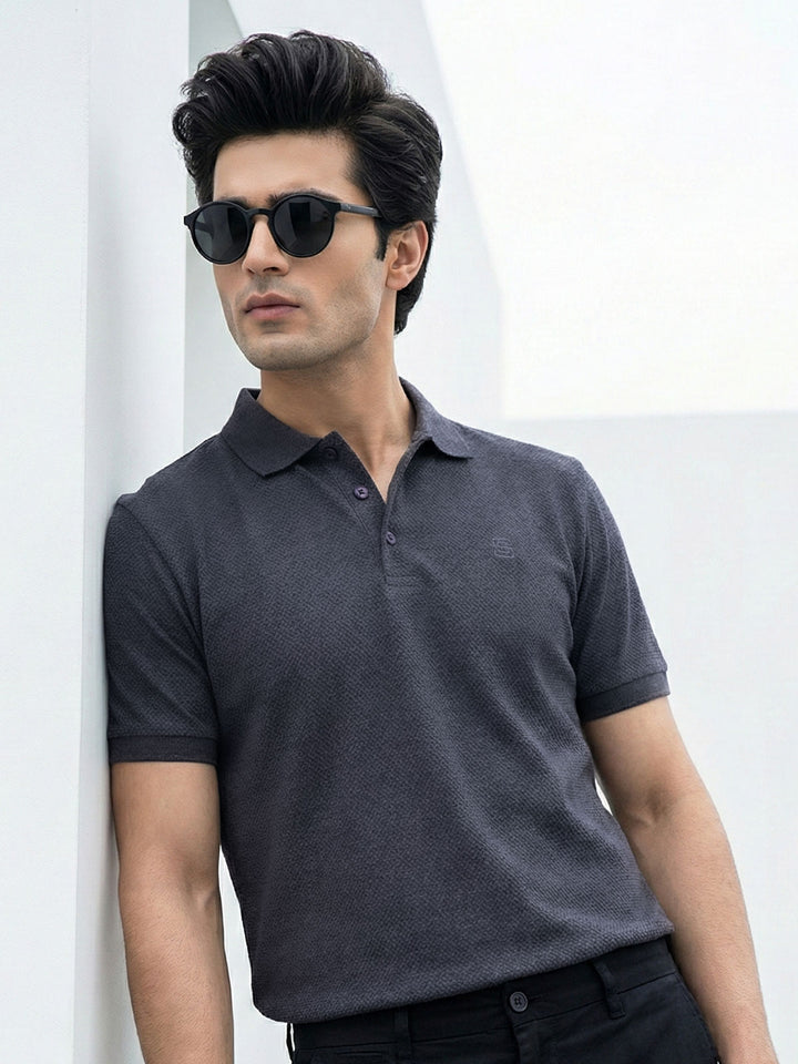 Charcoal Textured Popcorn Polo T-Shirt (POLO-1179)