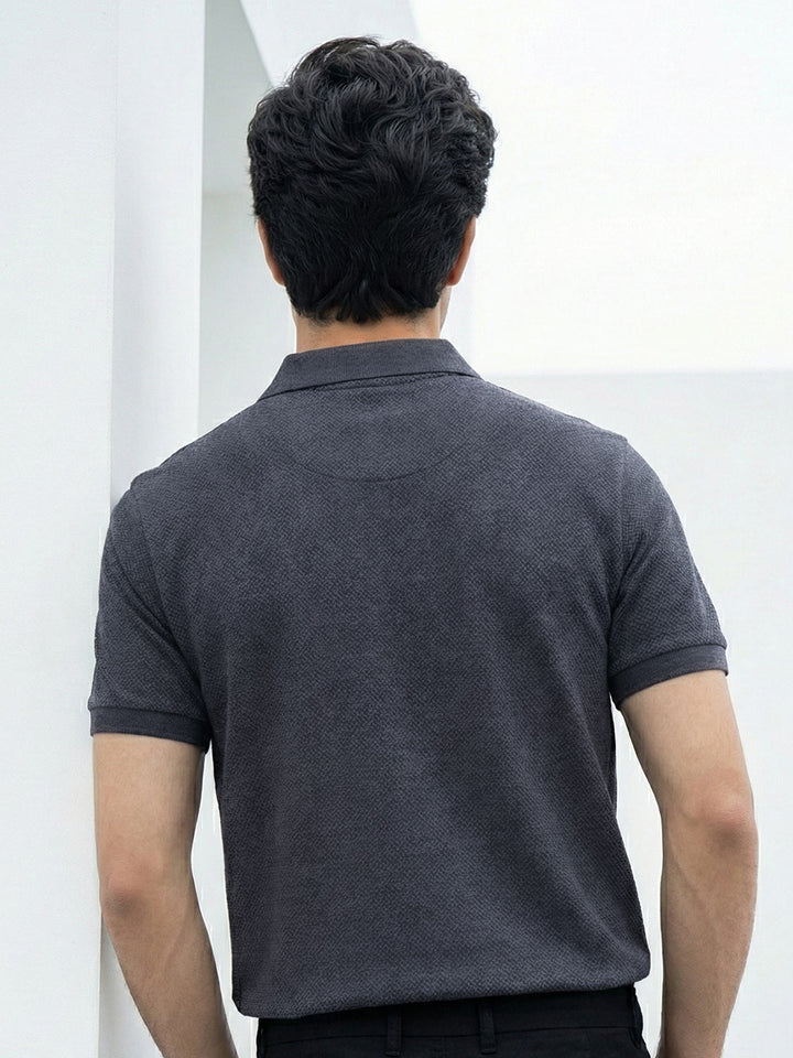 Charcoal Textured Popcorn Polo T-Shirt (POLO-1179)