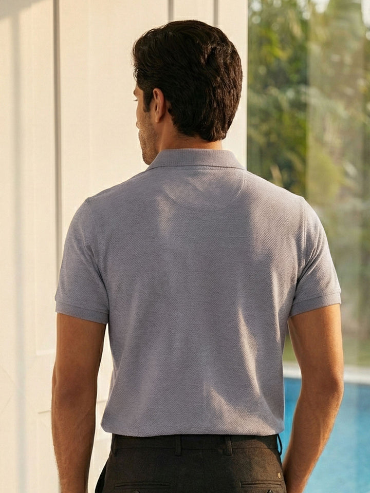 Steel Grey Textured Popcorn Polo T-Shirt (POLO-1180)