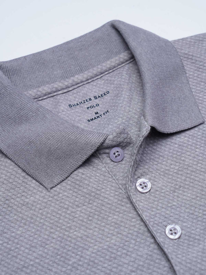 Steel Grey Textured Popcorn Polo T-Shirt (POLO-1180)