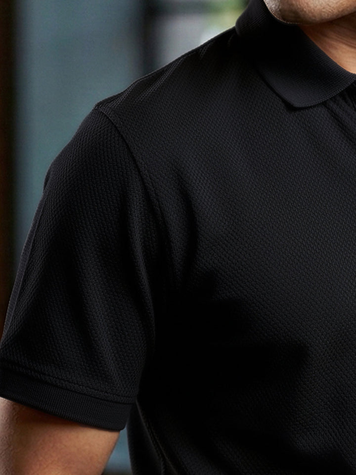 Black Textured Popcorn Polo T-Shirt (POLO-1182)