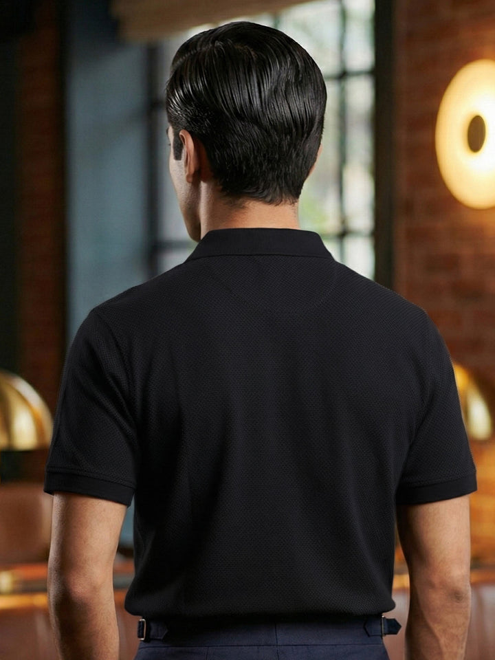 Black Textured Popcorn Polo T-Shirt (POLO-1182)