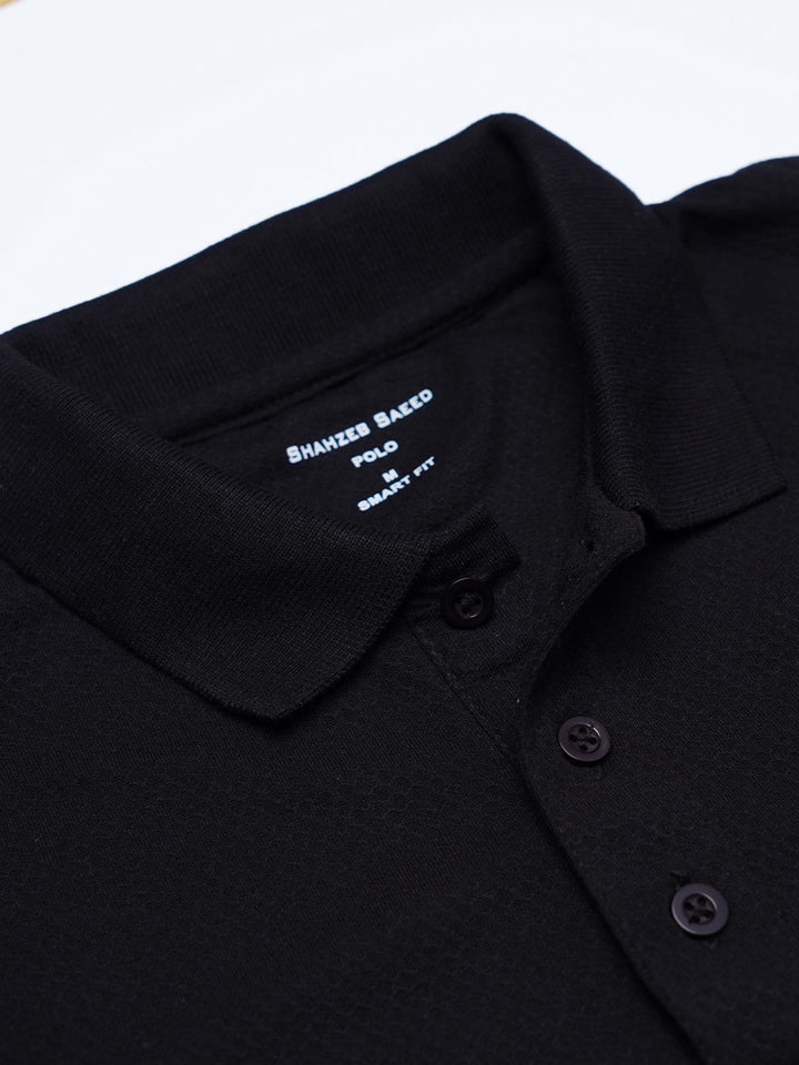 Black Textured Popcorn Polo T-Shirt (POLO-1182)