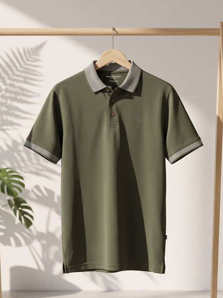 Olive Jacquard  Polo T-Shirt (POLO-1188)