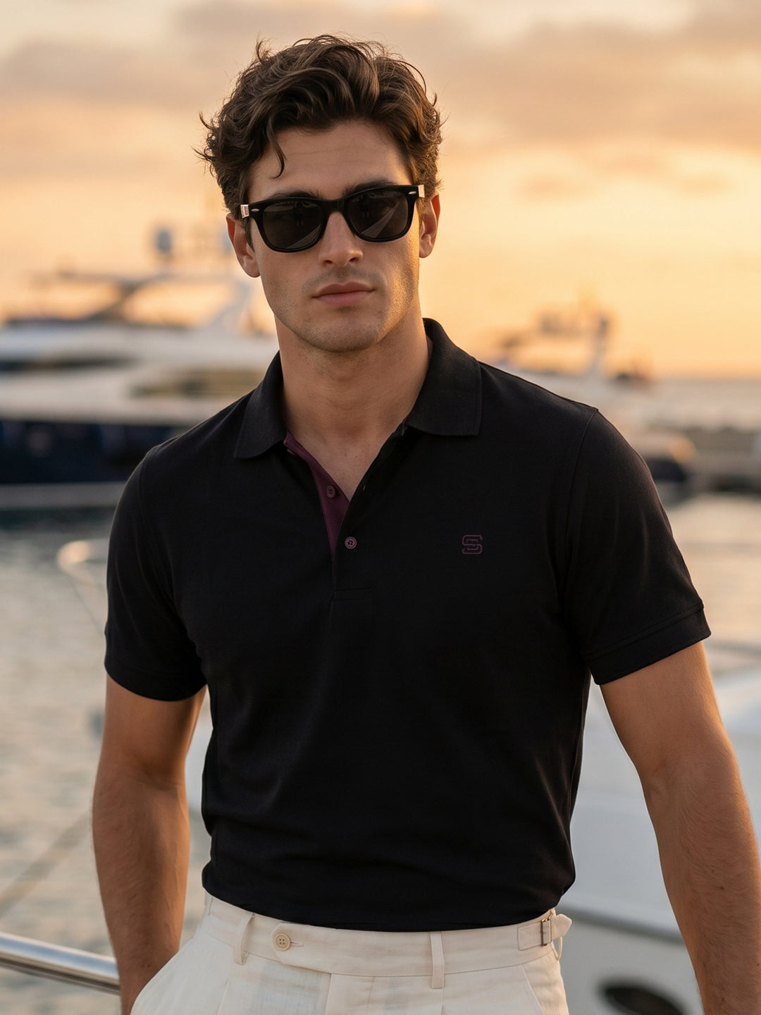 Black Half Sleeves Designer Polo T-Shirt (POLO-1198)