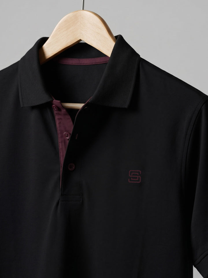 Black Half Sleeves Designer Polo T-Shirt (POLO-1198)