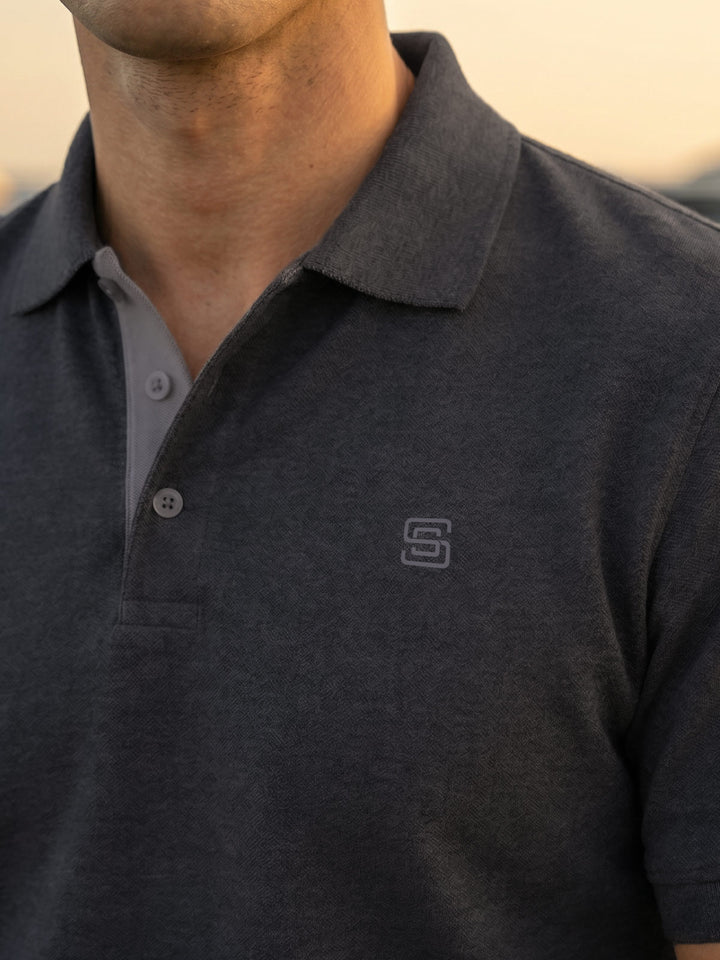 Charcoal Half Sleeves Designer Polo T-Shirt (POLO-1200)