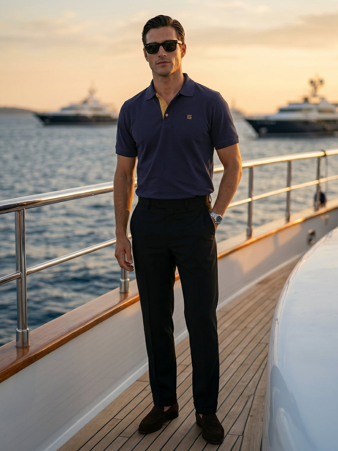 Navy Blue Half Sleeves Designer Polo T-Shirt (POLO-1201)
