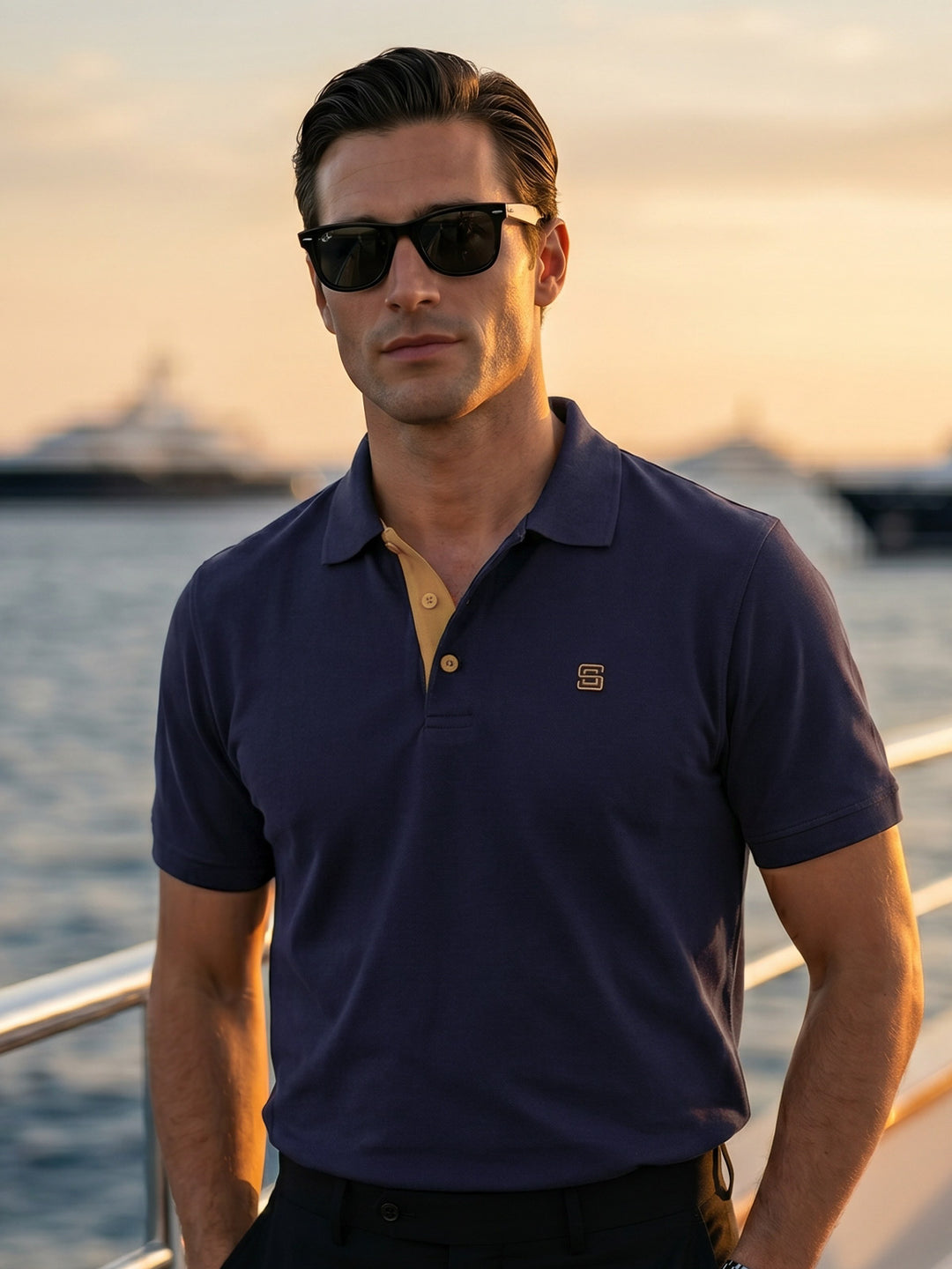 Navy Blue Half Sleeves Designer Polo T-Shirt (POLO-1201)