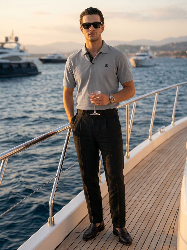 Grey Half Sleeves Designer Polo T-Shirt (POLO-1202)