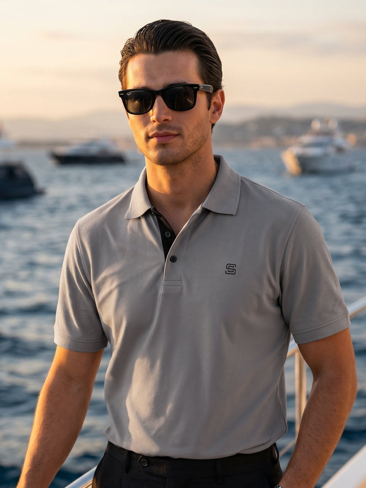 Grey Half Sleeves Designer Polo T-Shirt (POLO-1202)