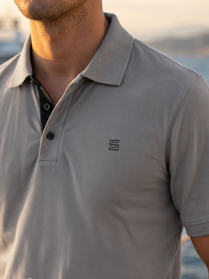 Grey Half Sleeves Designer Polo T-Shirt (POLO-1202)