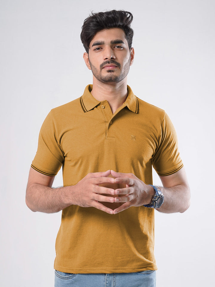 Mustard Plain Contrast Tipping Half Sleeves Polo T-Shirt (POLO-525)