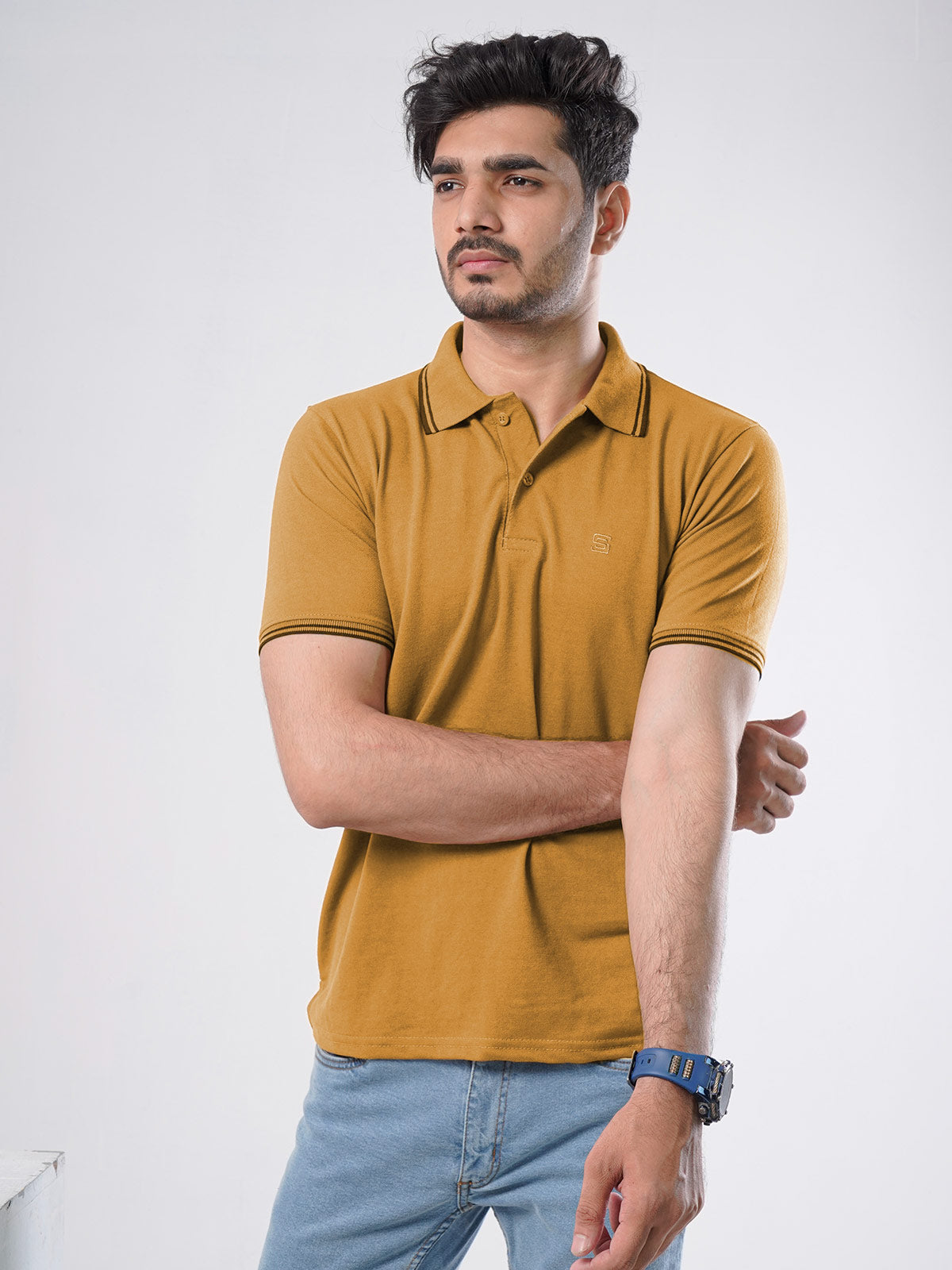 Buy Yellow Contrast Tipping Polo T-shirt for Men