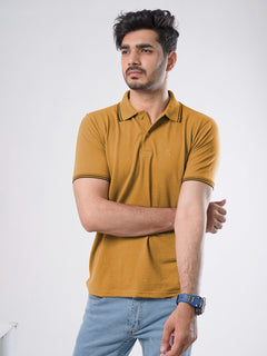 Mustard Plain Contrast Tipping Half Sleeves Polo T-Shirt (POLO-525)