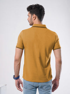Mustard Plain Contrast Tipping Half Sleeves Polo T-Shirt (POLO-525)