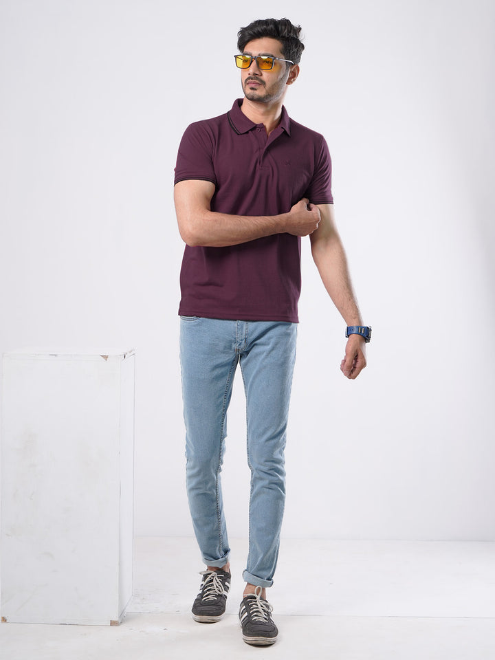 Maroon Plain Contrast Tipping Half Sleeves Polo T-Shirt (POLO-526)