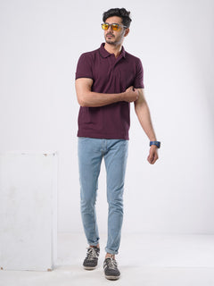 Maroon Plain Contrast Tipping Half Sleeves Polo T-Shirt (POLO-526)